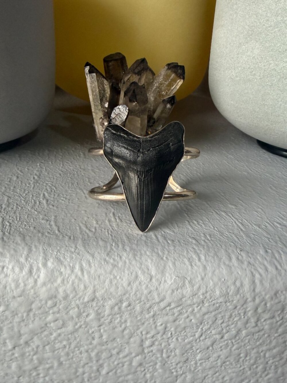 Charles Albert - Megalodon Shark Tooth Fossil Sterling Silver Cuff Bracelet - Picture 2 of 4